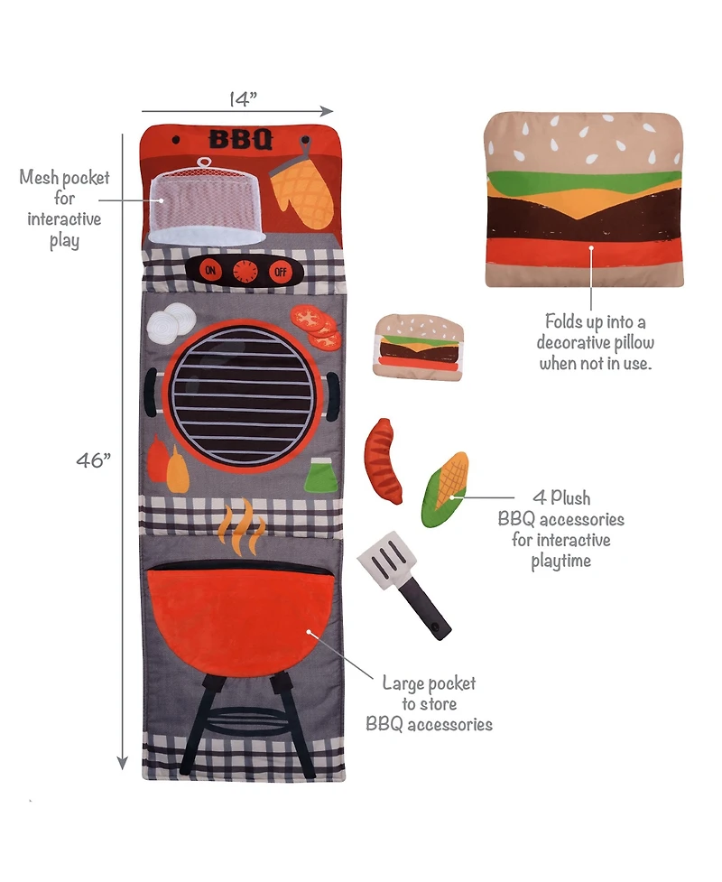 Lambs & Ivy Interactive 2-n-1 Soft Toddler Hamburger/Barbeque Pillow Play Set