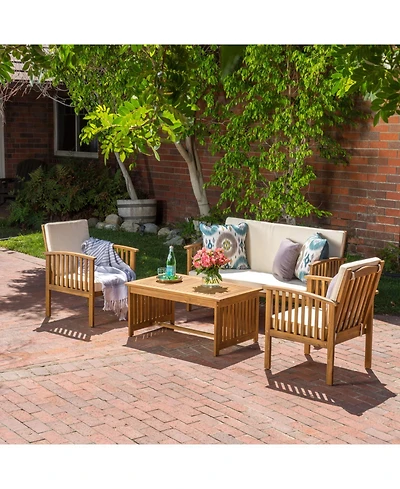 Streamdale Furniture Acacia Wood Outdoor Chat Set of 4 with Water-Resistant Cushions