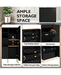 Clihome Shoe Cabinet Storage for Entryway, Modern Rack with 3 Flip Drawers & Side