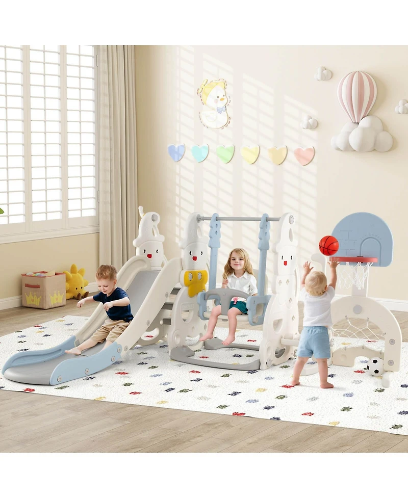 Costway 7-in-1 Toddler Slide with Height Adjustable Basketball Hoop & Swing Golf Soccer