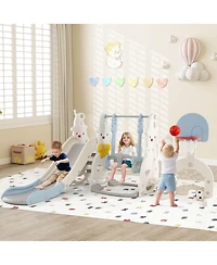 Costway 7-in-1 Toddler Slide with Height Adjustable Basketball Hoop & Swing Golf Soccer