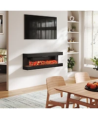 Clihome Inches Wall-Mounted Electric Fireplace With Led Lighted Mantel And Remote