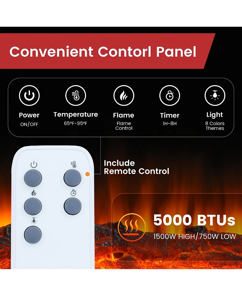 Clihome 60 Inches Wall-Mounted Electric Fireplace With Led Lighted Mantel And Remote, Modern Indoor Heating Accent Fireplaces