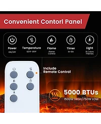 Clihome 60 Inches Wall-Mounted Electric Fireplace With Led Lighted Mantel And Remote, Modern Indoor Heating Accent Fireplaces