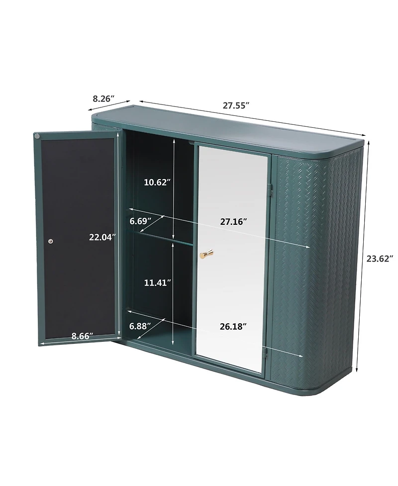 Clihome Green Wall-Mounted Bathroom Cabinet with Mirror – Ideal for Bathroom, Living Room, Kitchen & Dining Area