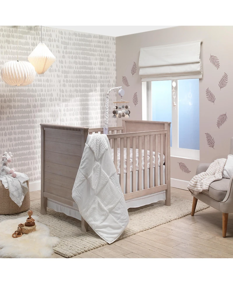 Lambs & Ivy Signature Taupe Leaves Print Organic Cotton Fitted Crib Sheet