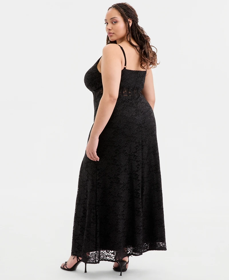 City Studios Trendy Plus Glitter Lace Spaghetti-Strap Gown