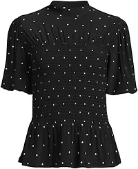 Lands' End Women's Bubble Sleeve Silky Knit Smocked Mock Neck Top