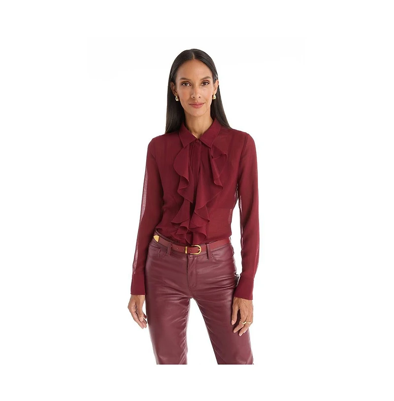 The Noli Shop Women's Georgia Semi-Sheer Blouse - Burgundy