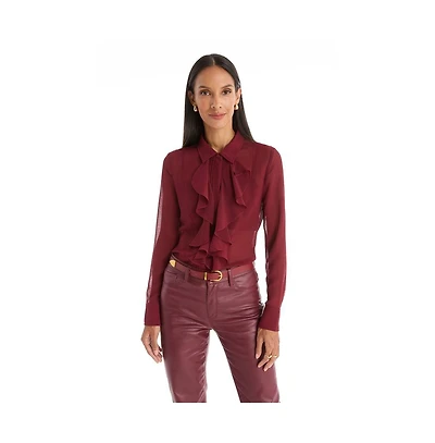 The Noli Shop Women's Georgia Semi-Sheer Blouse - Burgundy