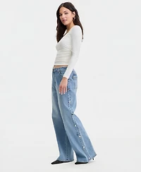 Bar Iii Women's High Rise Studded Wide Leg Jeans, Macy's Exclusive