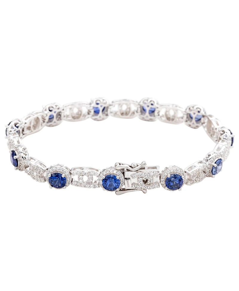 Suzy Levian Sterling Silver Sapphire Double C Link Tennis Bracelet