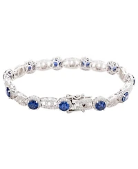 Suzy Levian Sterling Silver Sapphire Double C Link Tennis Bracelet
