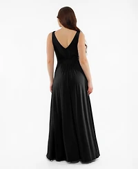 Popilush Women's Shapewear Deep V-Neck Front Slit Goddess Maxi Dress