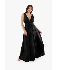 Popilush Women's Shapewear Deep V-Neck Front Slit Goddess Maxi Dress