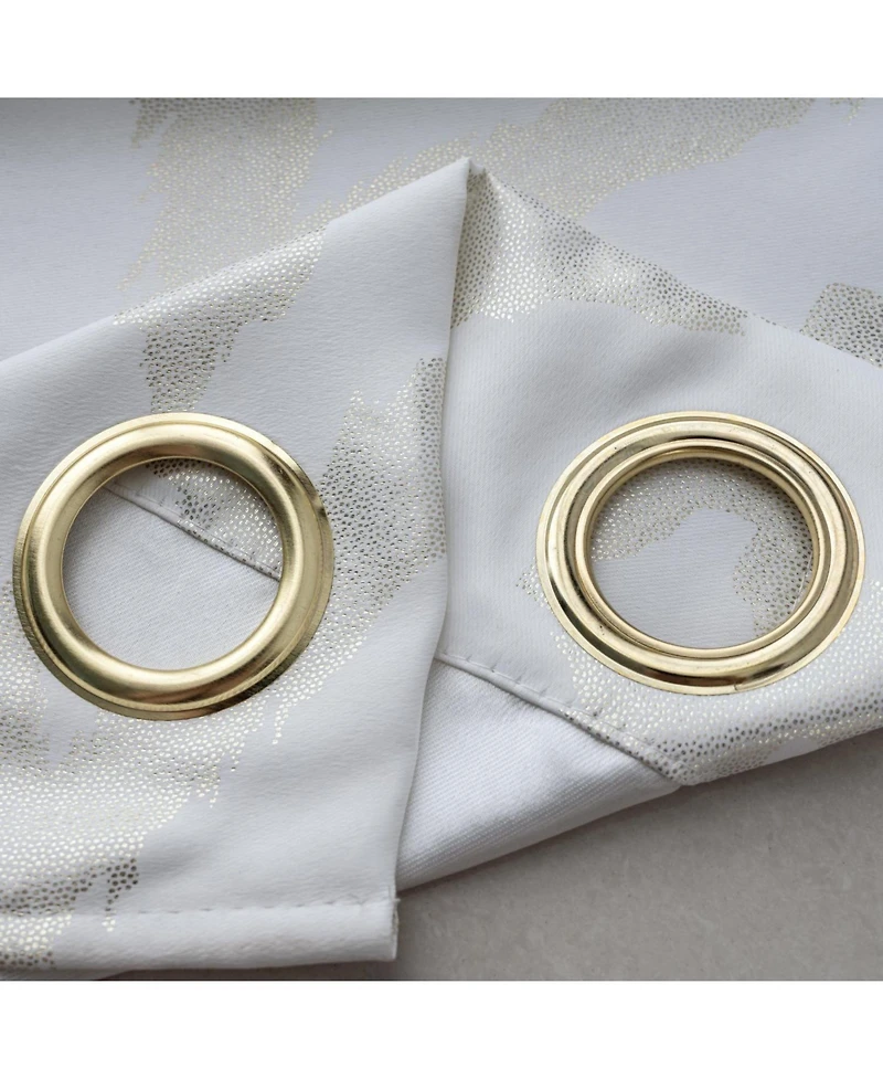 Rt Designer Collection Heathrow Halo Foil Blackout Luxurious Decorative Grommet Curtain Panel 54" x 90" White