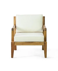 Streamdale Furniture Acacia Patio Club Chairs (Set of 2), Teak Finish, Beige Cushions