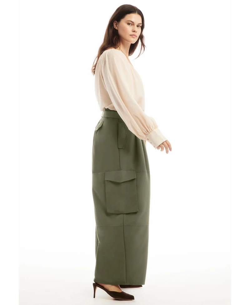 June & Vie Women's + High-Rise Wide-Leg Cargo Pants