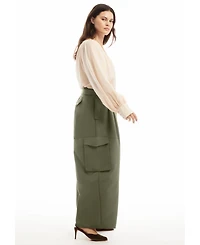 June & Vie Women's + High-Rise Wide-Leg Cargo Pants