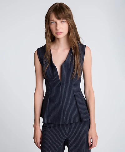 Kenneth Cole Women's Pinstripe V-Neck Peplum Top