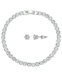 Giani Bernini Silver-Tone Cubic Zirconia Tennis Bracelet and Stud Earrings Set