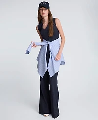 Kenneth Cole Women's Pinstripe V-Neck Peplum Top