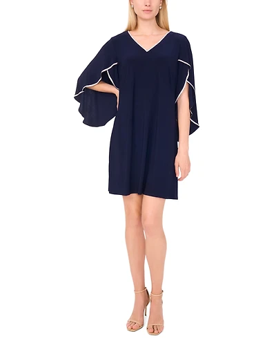 Msk Women's V-Neck Cape-Sleeve Dress