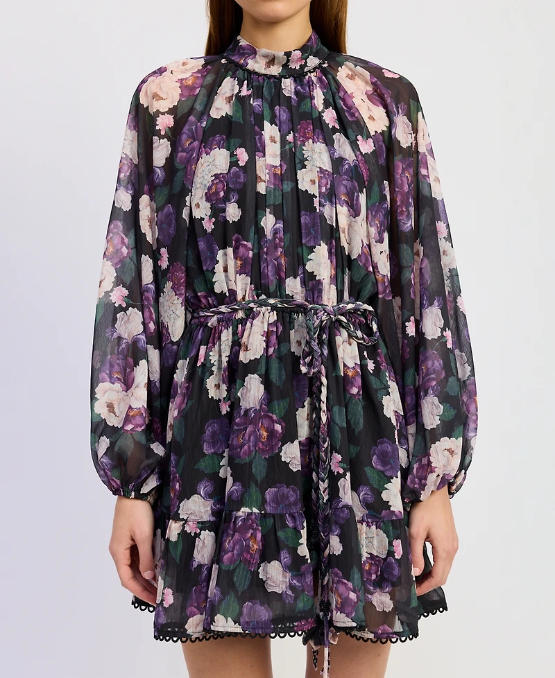 En Saison Women's Long-Sleeve Turtle Neck A-Line Mini Dress