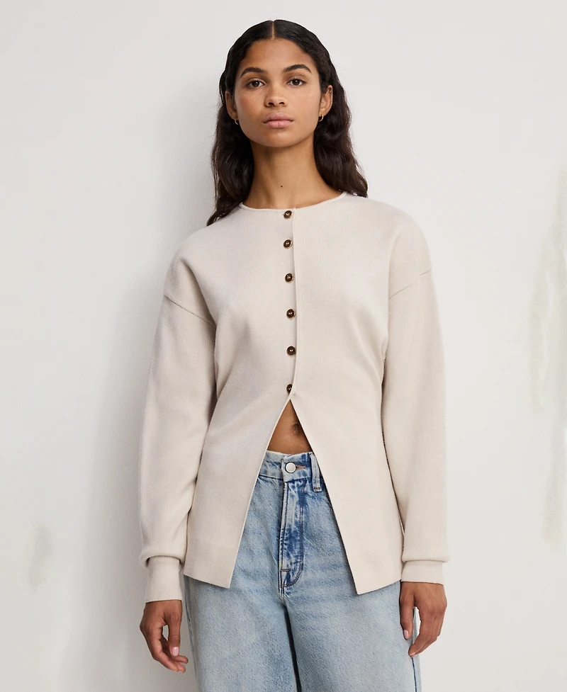 Good American Women's Crewneck Long-Sleeve Cardigan Sweater