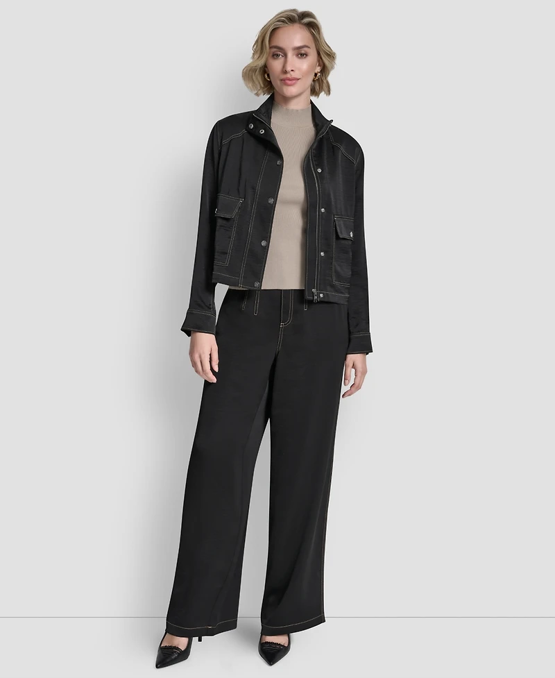 Dkny Women's Top Stitch Glazed High Mock Neck Dressing Jacket