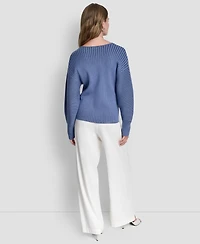 Dkny Women's V-Neck Long-Sleeve Rib-Knit Sweater