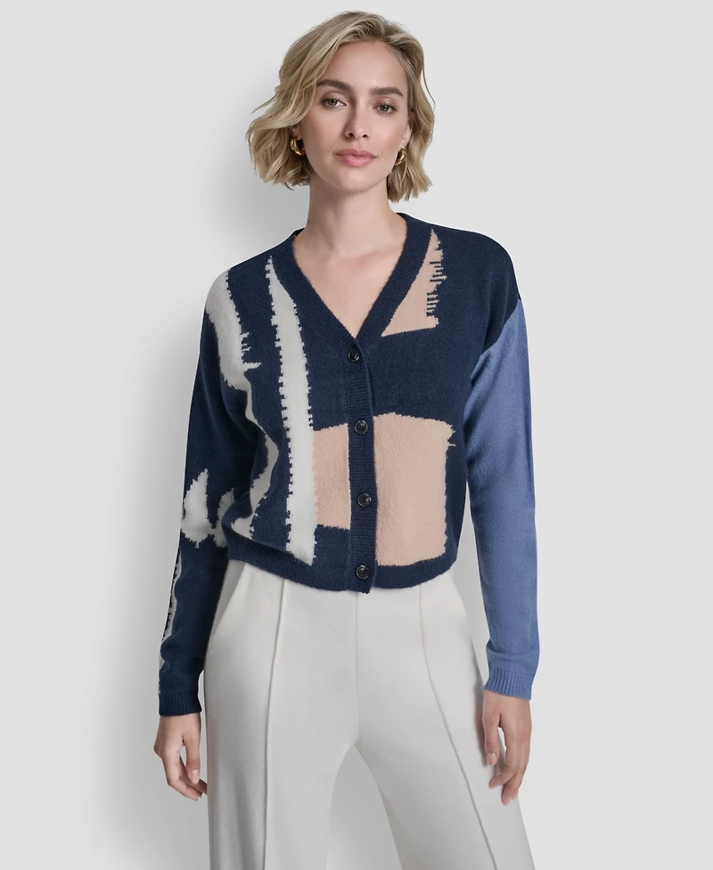Dkny Women's Long-Sleeve Color-Block Cropped Cardigan