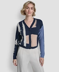 Dkny Women's Long-Sleeve Color-Block Cropped Cardigan