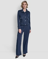 Dkny Women's Top Stitch Glazed High Mock Neck Dressing Jacket