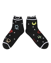 Sailor Moon Women's Cosmic Symbols & Cats 3-Pair Lettuce Edge Casual Quarter Crew Socks