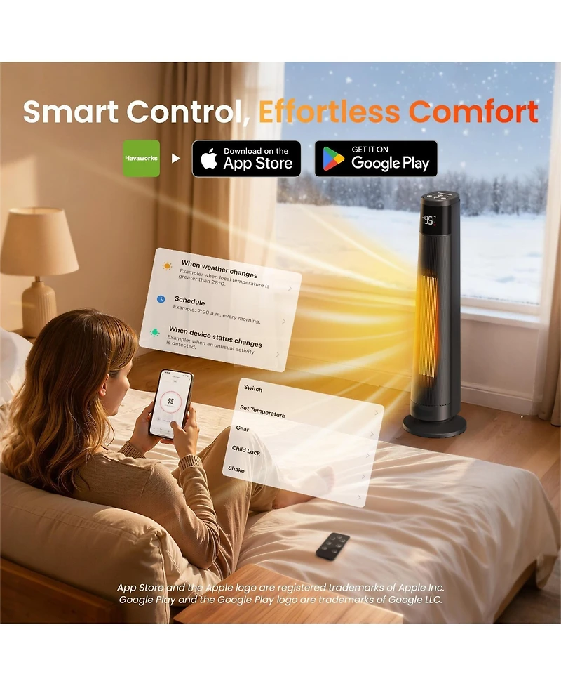 Morento Tower Space Heater for Indoor, 1500W Smart Heaters with App&Remote Control, Ptc Ceramic Electric Heater, Overheat Protection for Office Home