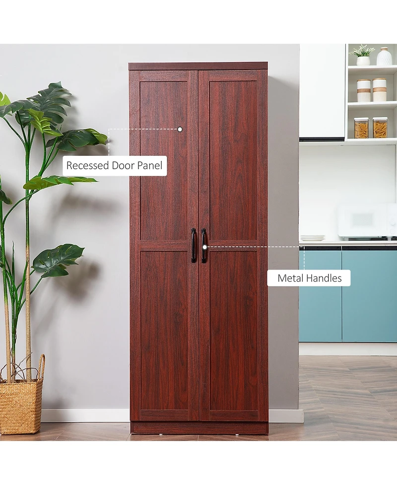 Homcom 2-Door Kitchen Pantry Cabinet Cupboard 5-Tier Storage Shelves, Cherry