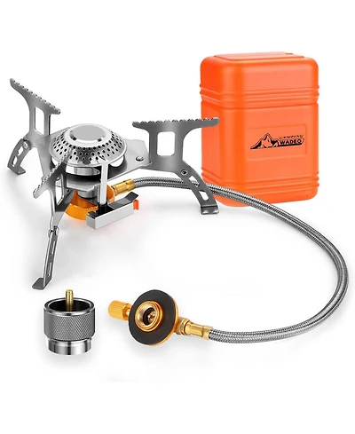 Camping Gas Stove, 3700W Portable Backpacking Stove with Piezo Ignition, Portable Burner, Camping Stove Adapter and Carrying Case for Outdoor Cooking
