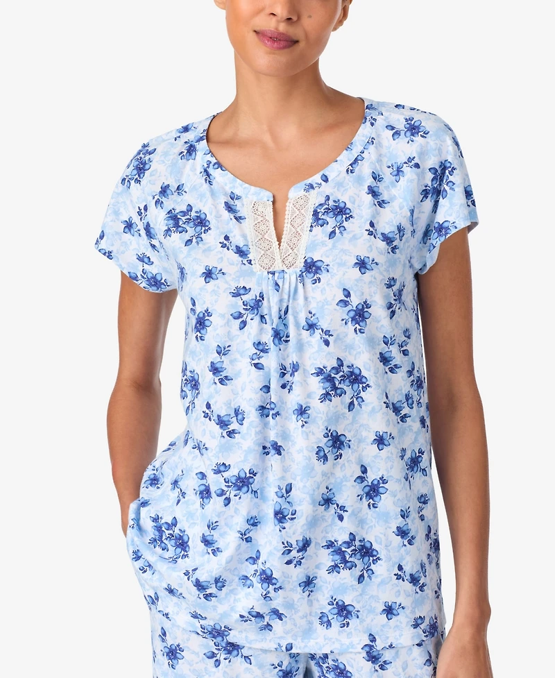 Aria Sleepwear Brushed Cotton Cap Sleeve long pant Pj set