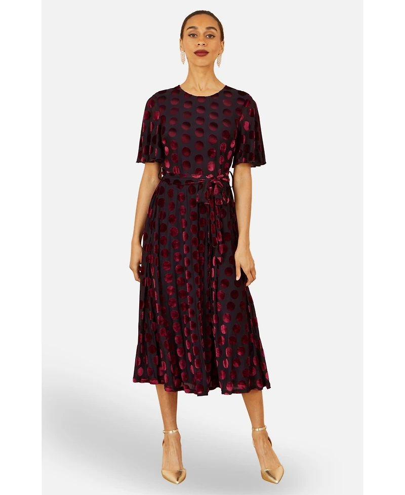 Yumi Women's Velour Spot Midi Skater Dress