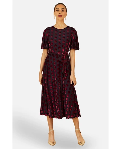 Yumi Women's Velour Spot Midi Skater Dress