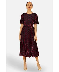 Yumi Women's Velour Spot Midi Skater Dress
