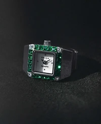 Breda Women's x Dalmata Time Ring Emerald Crystals and Stainless Steel Expandable Ring Watch, 15mm