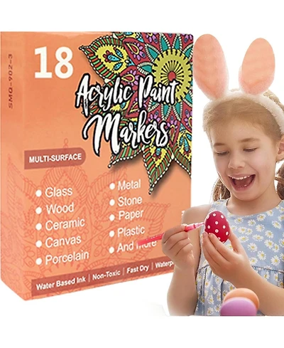 Htutwoo 18 Colors Acrylic Paint Pens Mar 18 Colors Acrylic Paint Pens Markers, Lightfastness Paint Markers for Rock Painting Waterproof