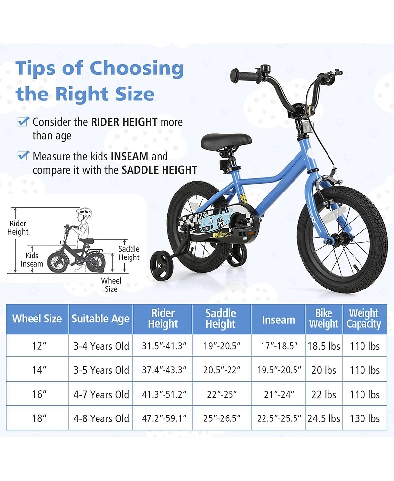 14 Inch Kids Bike with Removable Training Wheels for Aged 3-5 Years Old