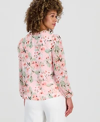 Kasper Women's Printed Clip Dot Ruffled Blouson-Sleeve Blouse