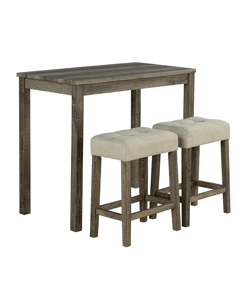 Clihome 3-Piece Brown Wood Counter-Height Dining Set with Tufted Fabric Stools for Small Spaces (Seats 2) Bar Sets