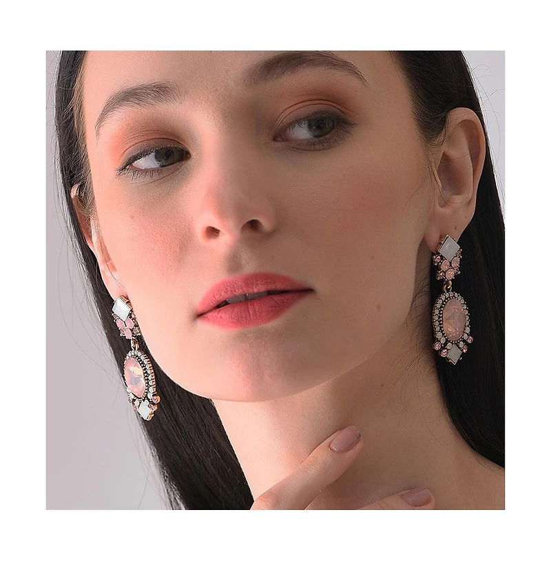 Sohi Women's Pink Oval Stone Drop Earrings