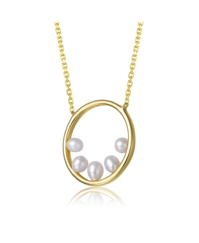 Sterling Silver 14k Yellow Gold Plated with White Freshwater Pearl Halo Eternity Circle Pendant Layering Necklace