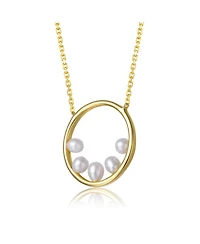 Sterling Silver 14k Yellow Gold Plated with White Freshwater Pearl Halo Eternity Circle Pendant Layering Necklace